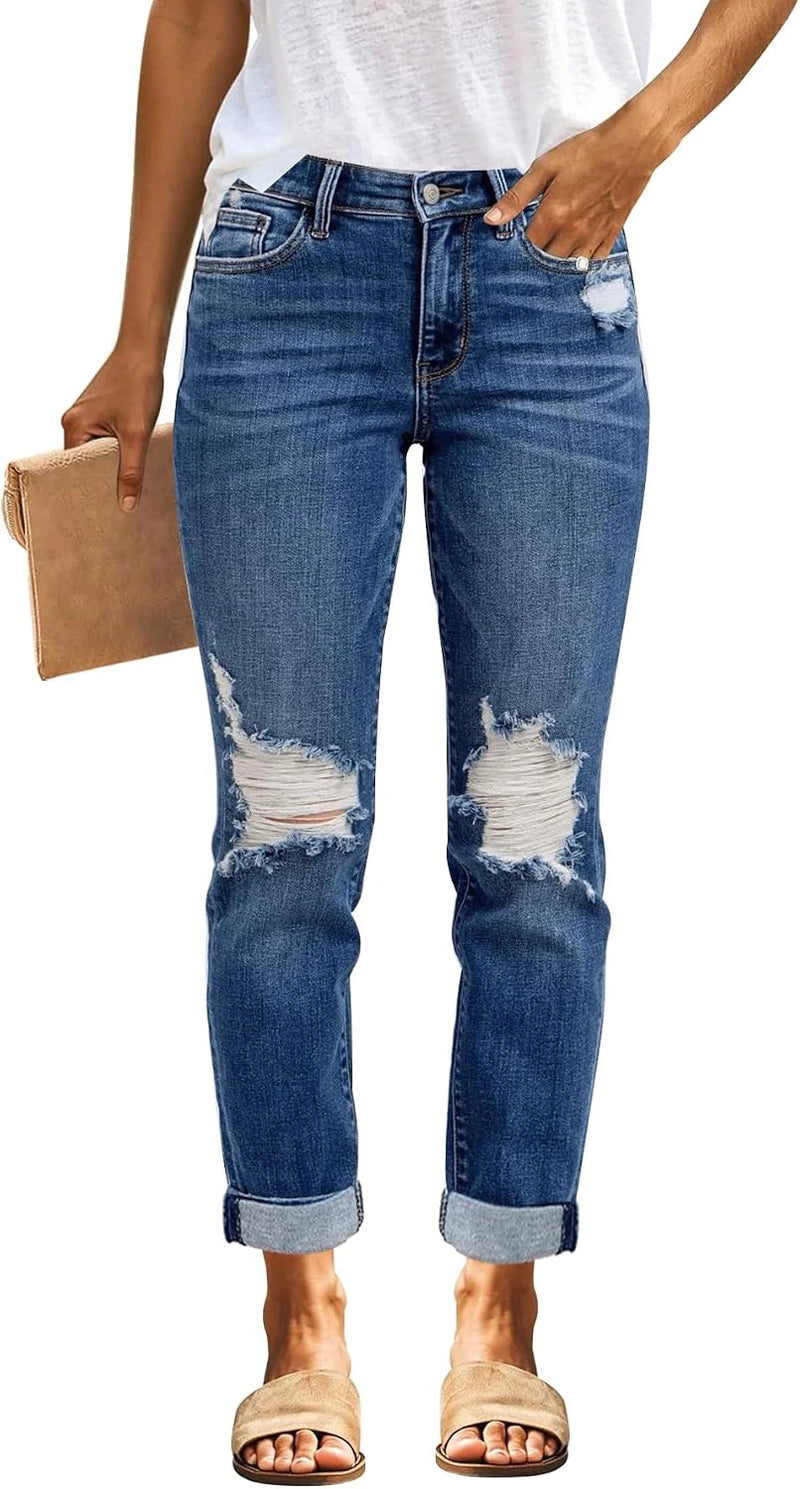 Distressed Stretchy Boyfriend Jeans