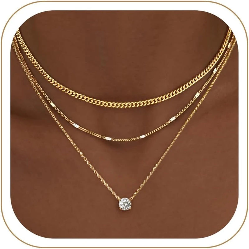 Layered Gold Pendant Necklace Set