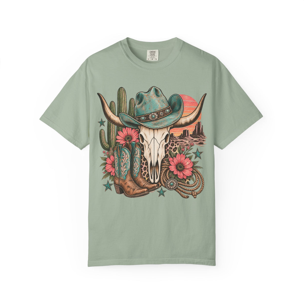Desert Cowgirl Floral Skull Tee